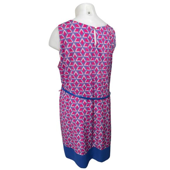 Pink Owl Pink Blue Geometric Sleeveless Belted Cami Camisole Midi Tank Dress 4X - Picture 3 of 6
